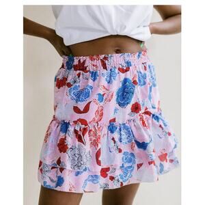 NWT Steve Madden XS Pink Ruffle Mini Skirt Maya Floral Beach Coastal Whimsy